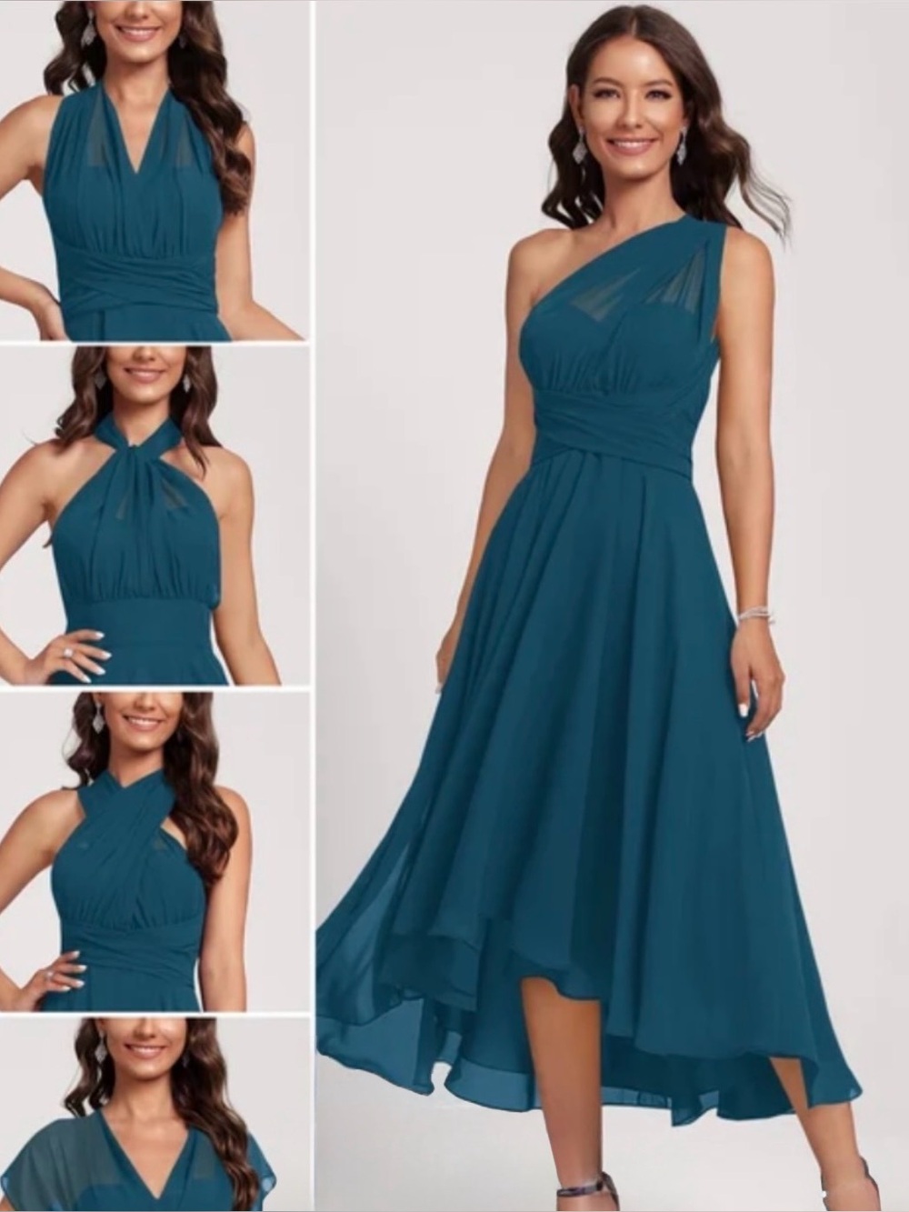 Teal Chiffon Dress with Interchangeable Straps for Custom Styling - Size 10